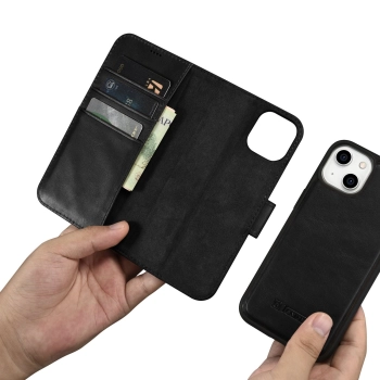 2w1 etui skórzany pokrowiec z klapką iPhone 14 Anti-RFID Oil Wax Wallet Case czarny - zdj. dodatkowe 9