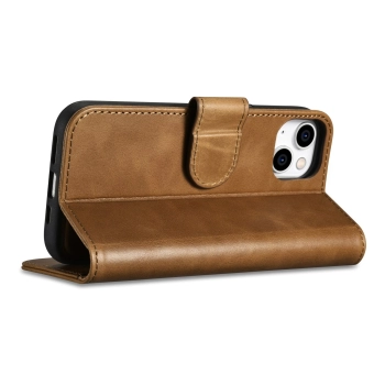  2w1 etui skórzany pokrowiec z klapką iPhone 14 Anti-RFID Oil Wax Wallet Case jasno-brązowy - zdj. dodatkowe 7