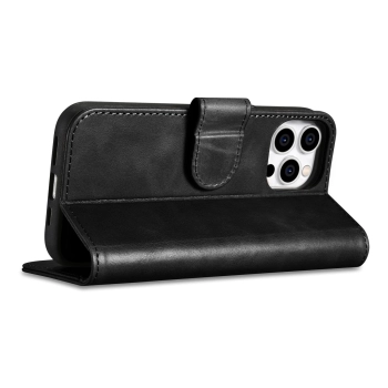  2w1 etui skórzany pokrowiec z klapką iPhone 14 Pro Anti-RFID Oil Wax Wallet Case czarny - zdj. dodatkowe 6