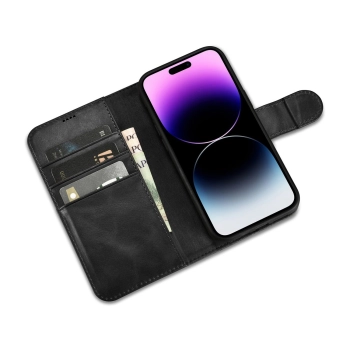 2w1 etui skórzany pokrowiec z klapką iPhone 14 Pro Anti-RFID Oil Wax Wallet Case czarny - zdj. dodatkowe 7