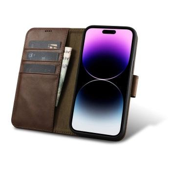  2w1 etui skórzany pokrowiec z klapką iPhone 14 Pro Anti-RFID Oil Wax Wallet Case ciemno-brązowy - zdj. dodatkowe 1