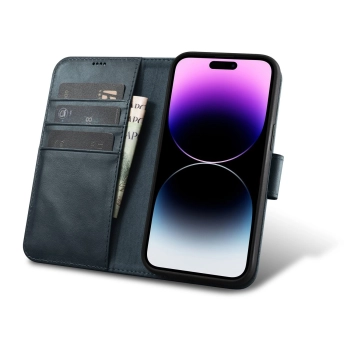  2w1 etui skórzany pokrowiec z klapką iPhone 14 Pro Anti-RFID Oil Wax Wallet Case niebieski - zdj. dodatkowe 1