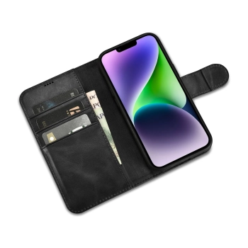  2w1 etui skórzany pokrowiec z klapką iPhone 14 Plus Anti-RFID Oil Wax Wallet Case czarny - zdj. dodatkowe 8