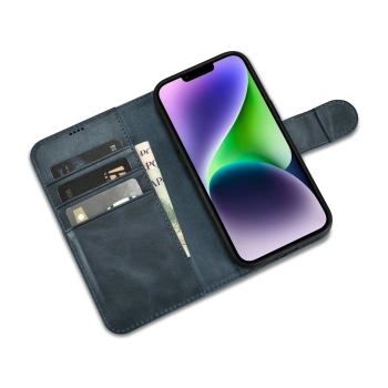  2w1 etui skórzany pokrowiec z klapką iPhone 14 Plus Anti-RFID Oil Wax Wallet Case niebieski - zdj. dodatkowe 9