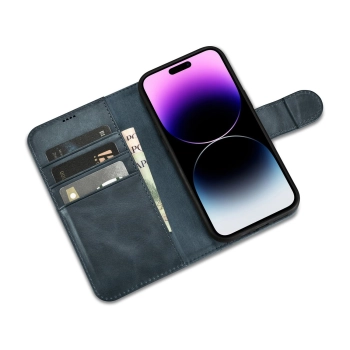  2w1 etui skórzany pokrowiec z klapką iPhone 14 Pro Max Anti-RFID Oil Wax Wallet Case niebieski - zdj. dodatkowe 7