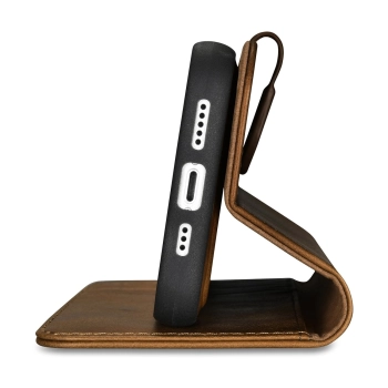  2w1 etui skórzany pokrowiec z klapką iPhone 14 Pro Max Anti-RFID Oil Wax Wallet Case jasno-brązowy - zdj. dodatkowe 6