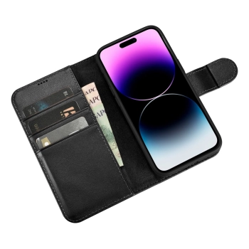  2w1 etui skórzany pokrowiec z klapką iPhone 14 Pro Anti-RFID Wallet Case czarny - zdj. dodatkowe 9