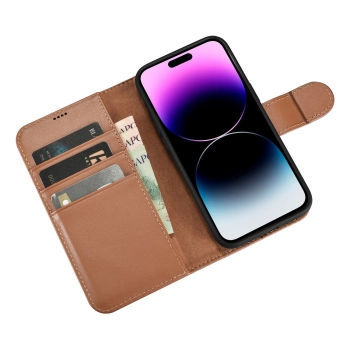  2w1 etui skórzany pokrowiec z klapką iPhone 14 Pro Anti-RFID Wallet Case brązowy - zdj. dodatkowe 9