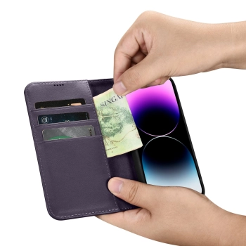  2w1 etui skórzany pokrowiec z klapką iPhone 14 Pro Anti-RFID Wallet Case ciemnofioletowy - zdj. dodatkowe 10