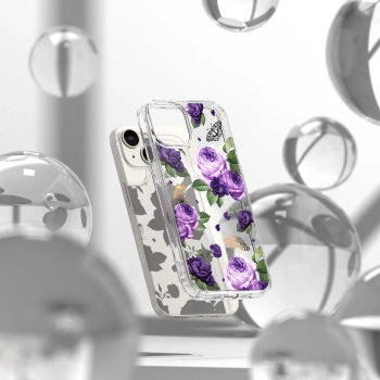  Pancerne etui pokrowiec z żelową ramką iPhone 14 Plus Fusion Design Purple Rose przezroczysty - zdj. dodatkowe 2
