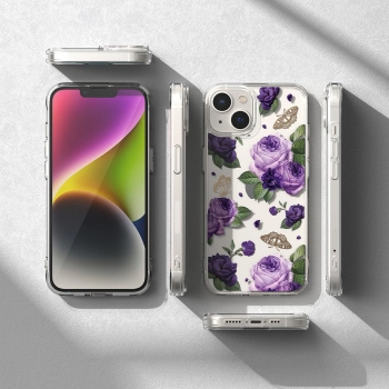  Pancerne etui pokrowiec z żelową ramką iPhone 14 Plus Fusion Design Purple Rose przezroczysty - zdj. dodatkowe 7