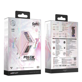  Ładowarka sieciowa GaN 65W 3 porty 1x USB 2x USB-C różowa - zdj. dodatkowe 4