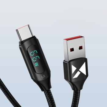  Kabel przewód USB-A - USB-C z wyświetlaczem LED 66W 6A 2m czarny - zdj. dodatkowe 1