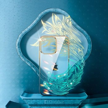  Luksusowe etui iPhone 14 z kryształami Phoenix Series złoto-niebieskie - zdj. dodatkowe 5