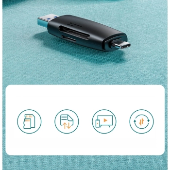  Adapter 2 wtyczki USB-A i USB-C czytnik kart SD i micro SD czarny - zdj. dodatkowe 7