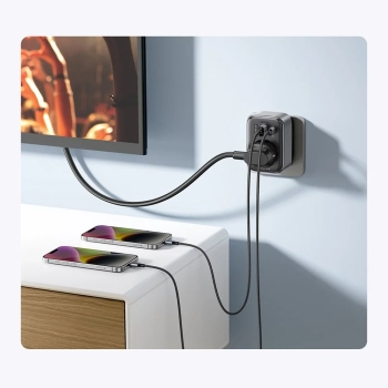  2w1 Ładowarka sieciowa adapter EU AC 13A 2x USB USB-C 30W wtyczka EU czarna - zdj. dodatkowe 3