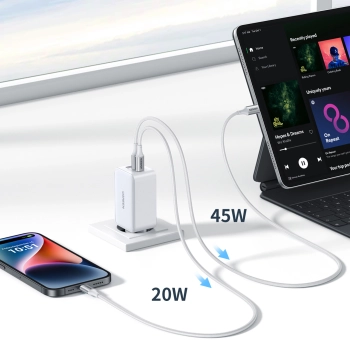  Szybka ładowarka sieciowa GaN 65W USB-A / 2x USB-C biała - zdj. dodatkowe 6