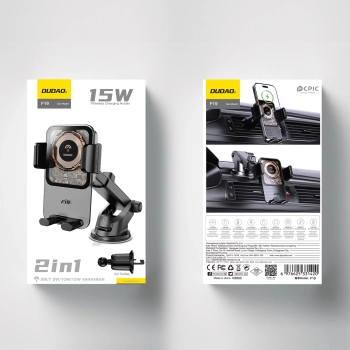  Uchwyt samochodowy F19 zaciskowy na telefon z ładowarką indukcyjną 15W czarny - zdj. dodatkowe 4