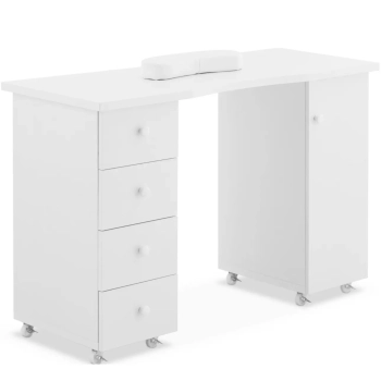 Biurko stolik do manicure kosmetyczny z szufladami szafką na kółkach 119 x 45 x 78 cm biały