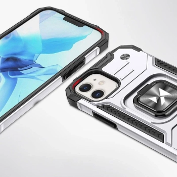  Etui pancerny pokrowiec do iPhone 14 uchwyt magnetyczny Ring Armor srebrny - zdj. dodatkowe 1