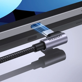  Kabel przewód kątowy USB-C w oplocie 480Mb/s 0.5m czarno szary - zdj. dodatkowe 2