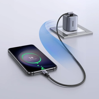  Kabel przewód kątowy USB-C w oplocie 480Mb/s 0.5m czarno szary - zdj. dodatkowe 4