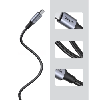  Kabel przewód USB-C w oplocie 5A 480Mb/s 0.5m czarno szary - zdj. dodatkowe 3