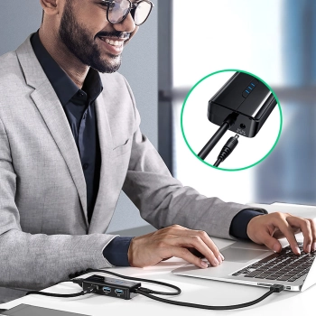  HUB Adapter sieciowy USB-A - RJ45 1000 Mbps / 3x USB 3.0 czarny - zdj. dodatkowe 3