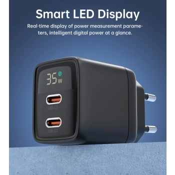  Mała mocna ładowarka sieciowa GaN 2x USB-C PD 35W z wyświetlaczem czarna - zdj. dodatkowe 8