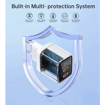  Mała mocna ładowarka sieciowa GaN 2x USB-C PD 35W z wyświetlaczem biała - zdj. dodatkowe 7