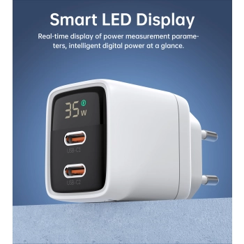  Mała mocna ładowarka sieciowa GaN 2x USB-C PD 35W z wyświetlaczem biała - zdj. dodatkowe 8