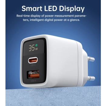  Mała mocna ładowarka sieciowa GaN USB-A USB-C PD 35W z wyświetlaczem biała - zdj. dodatkowe 8