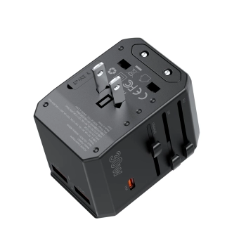  Uniwersalna ładowarka podróżna USB-C 2x USB-A PD 30W wtyczki USA EU UK AU czarna - zdj. dodatkowe 3