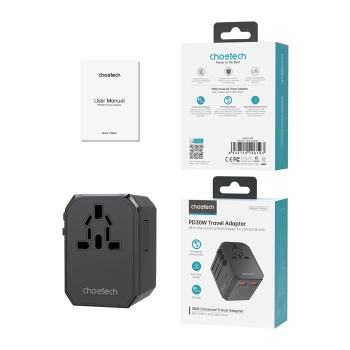  Uniwersalna ładowarka podróżna USB-C 2x USB-A PD 30W wtyczki USA EU UK AU czarna - zdj. dodatkowe 6