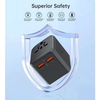  Uniwersalna ładowarka podróżna USB-C 2x USB-A PD 30W wtyczki USA EU UK AU czarna - zdj. dodatkowe 8