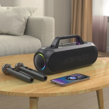  Głośnik bezprzewodowy do karaoke 200W z 2 mikrofonami USB-C czarny - zdj. dodatkowe 9