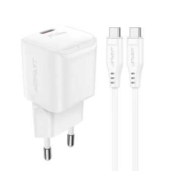 Mini Ładowarka sieciowa PD 30W GaN + kabel USB-C biała