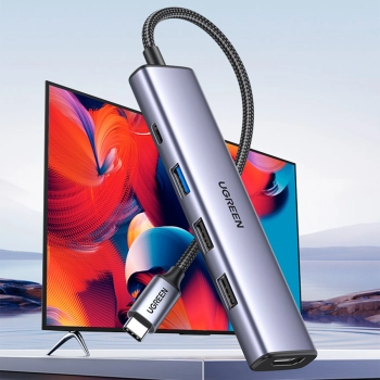  Wielofunkcyjny HUB adapter USB-A HDMI USB-C szary - zdj. dodatkowe 1