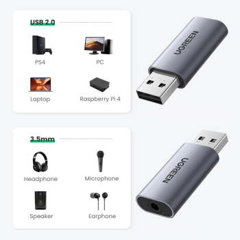  Adapter przejściówka audio na słuchawki USB-A do miniJack 3.5mm szary - zdj. dodatkowe 8