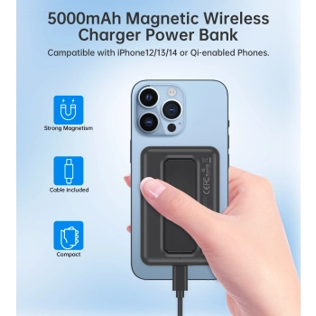  Powerbank 10000mAh bezprzewodowy MagSafe USB-A USB-C funkcja podstawki czarny - zdj. dodatkowe 3