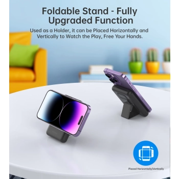  Powerbank 10000mAh bezprzewodowy MagSafe USB-A USB-C funkcja podstawki czarny - zdj. dodatkowe 6