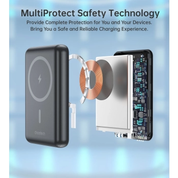  Powerbank 10000mAh bezprzewodowy MagSafe USB-A USB-C funkcja podstawki czarny - zdj. dodatkowe 7