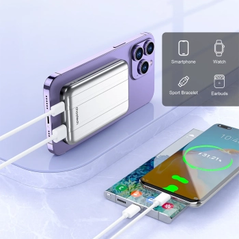 Mały lekki powerbank indukcyjny 5000mAh MagSafe USB-A USB-C srebrny - zdj. dodatkowe 3