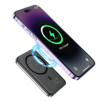  Mały lekki powerbank indukcyjny 5000mAh MagSafe USB-A USB-C srebrny - zdj. dodatkowe 4