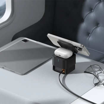  2w1 Ładowarka bezprzewodowa 20W MagSafe Qi z rozwijanym kablem USB-C czarna - zdj. dodatkowe 9