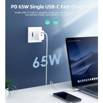  Ładowarka sieciowa GaN 2x USB-C PD 65W biała - zdj. dodatkowe 6