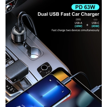 Ładowarka samochodowa USB-C USB-A PD 63W czarna - zdj. dodatkowe 3