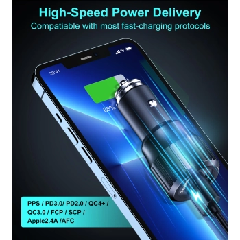  Ładowarka samochodowa USB-C USB-A PD 63W czarna - zdj. dodatkowe 4