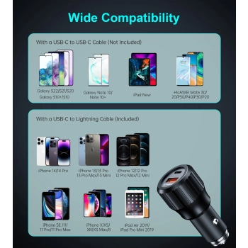  Ładowarka samochodowa USB-C USB-A PD 63W czarna - zdj. dodatkowe 7