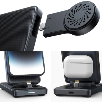  4w1 Stacja ładująca do iPhone AirPods Apple Watch USB-A składana czarna - zdj. dodatkowe 8